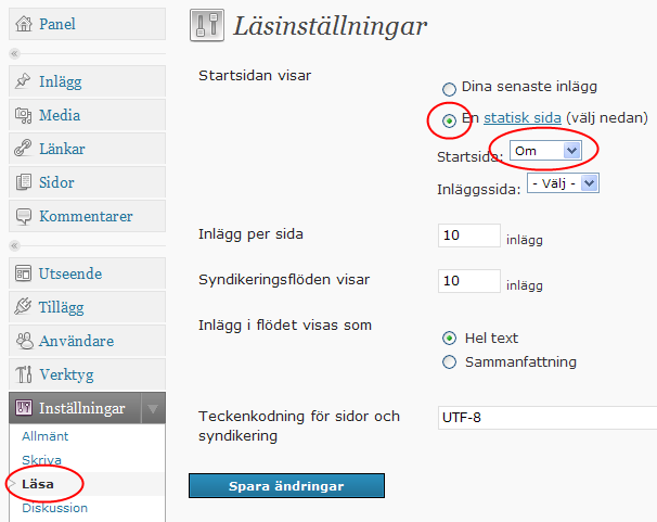 Konfigurera Wordpress som Hemsida istället för blogg - exempel från hemsidorna: www.vestus.se och www.thingsbym.