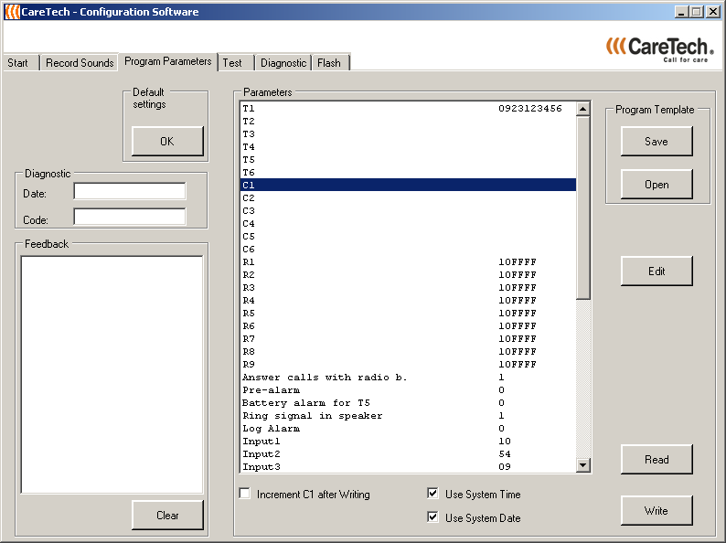 7.3 Programmeringsutrustning 7.3.1 CareTech Configuration Software Caretech Configuration Software är en programvara för programmering, talinspelning, test, logg och programuppdatering av GINA/GLORIA/GRACE med hjälp av dator.