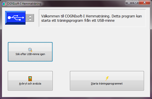8 Resultaten kan skrivas ut på en skrivare, man ska då klicka på denna knapp: 6 Den nedersta informationsrutan Nederst i programfönstret visas vilket program som finns på USB-minnet, samt hur mycket
