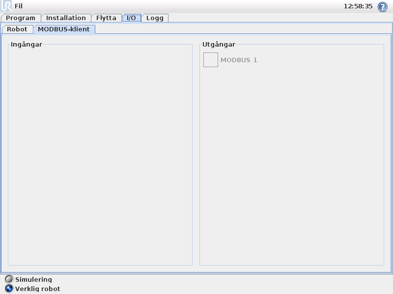 3. Robotstyrning Ingångar Visar status för MODBUS-klientens digitala ingångar.