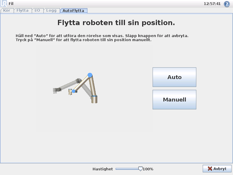 3. Robotstyrning 3.4 Fliken AutoFlytta Fliken AutoFlytta används när roboten måste förflytta sig till en specifik position inom sitt arbetsutrymme.