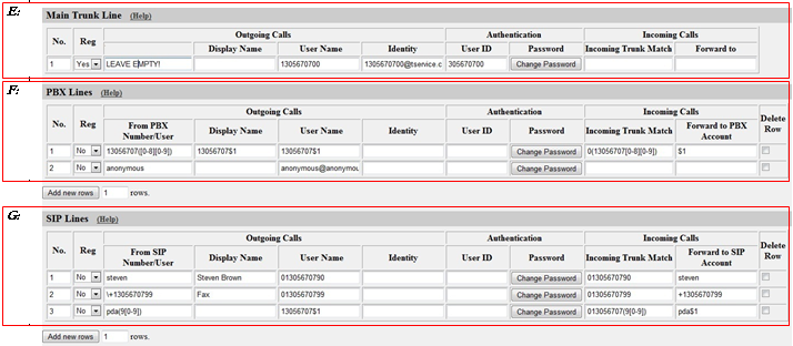 Chapter 6. How To SIP Trunking Using the SIP Trunk Page An incoming call will be checked against the numbers or regular expressions entered in the column Incoming Trunk Match.