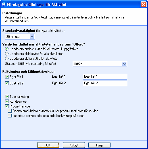 MAMUT ENTERPRISE PRODUKT- OCH KUNDSERVICE VIKTIGA INSTÄLLNINGAR Tillgång till aktivitetslistorna Mamut Enterprise Produkt- och Kundservice ger dig tillgång till två unika aktivitetsregister, ett för