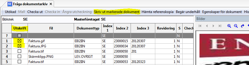 6 Spara fakturabild Öppna dokumentarkivet för att visa den fakturabild som ska sparas.