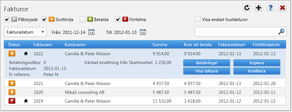 Vanlig faktura på Husarbete kund Har du markerat att kunden skall faktureras för husarbetsavdrag men inte gått in på ikonen för Husarbete fakturan.