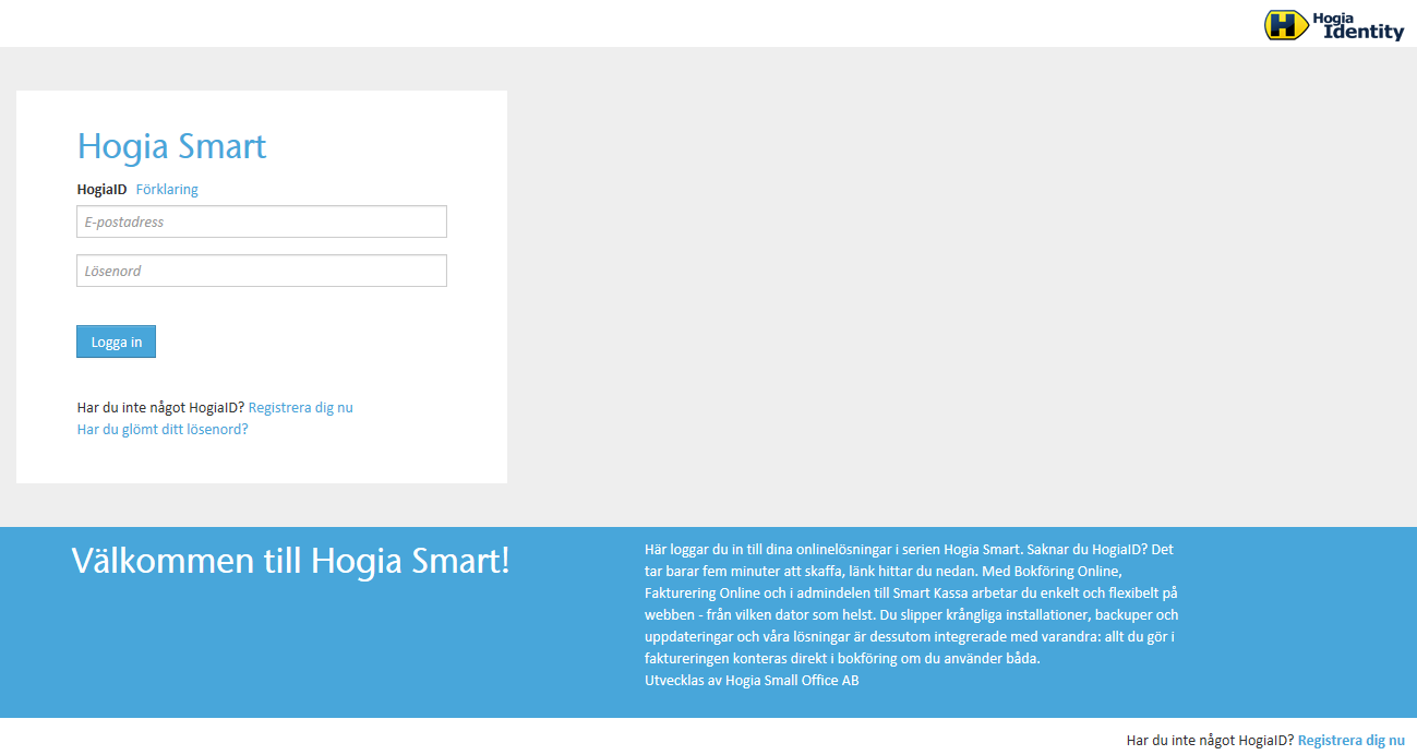 Om du har ett Hogia ID samt har registrerat ditt företag i Hogia Smart loggar du in här.