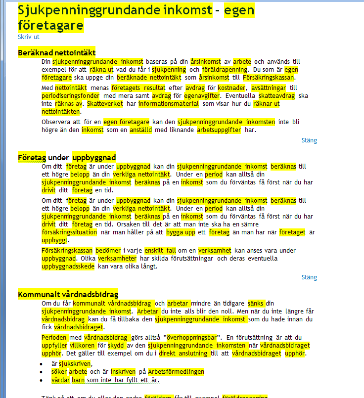 Extraction of term candidates from documents sjukpenninggrundande inkomst egen företagare beräknad nettointäkt årsinkomst arbete räkna ut sjukpenning föräldrapenning Försäkringskassan nettointäkt