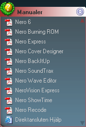 Nero StartSmart Kommandocentralen I det här området visas alla installerade program i Nero