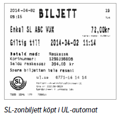 Resor till eller från UL-län För att åka till Uppsala län behövs en SL-biljett och en UL-biljett. o En SL-biljett kompletteras med UL zonbiljett för resa i UL:s område.