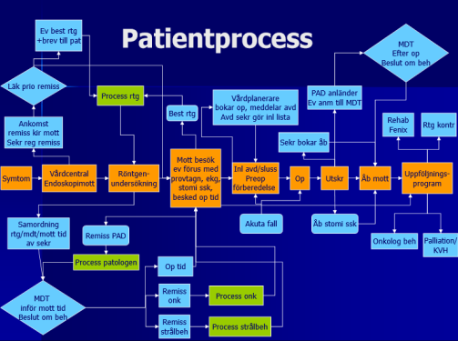 Figur 6.10. Patientprocess för kolorektal cancer på CSK.(skl.se) På CSK är det viktigt att processerna utformas så att de är sjukhusövergripande.