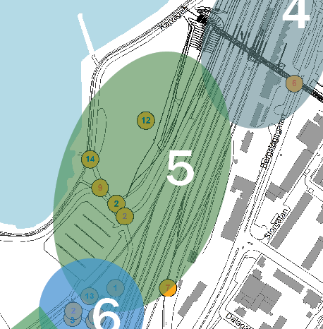 5. Område mellan resecentrum och Industriområdet Rekreation-behov av tillgänglighet för promenad till Väsmanstrand.