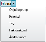 20.4 Filter Man kan kombinera sökfrågan med ett eller flera filter. Välj filter genom att klicka på Filtrera och välja filter i menyn.