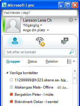 Knappöversikt Genom att trycka på pilen vid kugghjulet uppe till höger om ditt namn öppnar du de olika alternativen.
