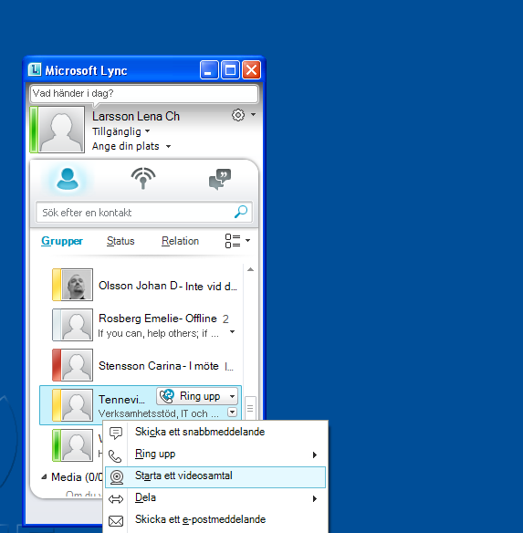 Starta ett konferenssamtal eller ett videosamtal Lync samtal mellan Lync klienter