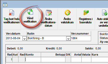 Ta bort enstaka rad En verifikationsrad raderas genom man sätter markören på raden och trycker F6 eller Ändra verifikationsrad Så länge en verifikation är öppen (status 1) kan man ändra i en eller