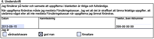 3/5 5. Övriga upplysningar Här kan du skriva sådant som du inte fått plats med någon annan stans i blanketten. Om det inte räcker med det här utrymmet kan du lämna upplysningar i en bilaga. 6.