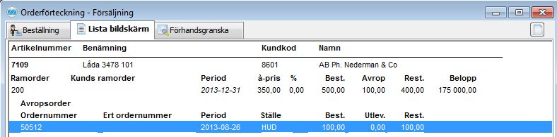 Man registerar alltid giltighetsdatum för en ramorder. Datumet avser orderdatum, vilket betyder att ett avrop som beställs senast den 31 december kommer räknas inom ramordern i exemplet nedan.