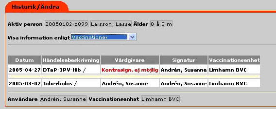 aktiv längre, se bilden nedan. Generell Sök-funktion av vaccinationsenheter Genom att klicka på knappen Sök enhet kan man söka efter vaccinationsenheter som är anslutna till Svevac.