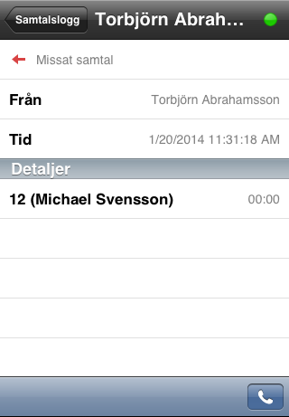 Samtalslogg detaljvy I detaljvyn för ett visst samtal visas de objekt som varit inblandade