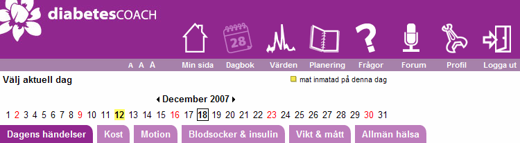 Dagbok I dagboken registrerar du varje dag vad du ätit och druckit, om du har motionerat samt dina blodsockervärden.