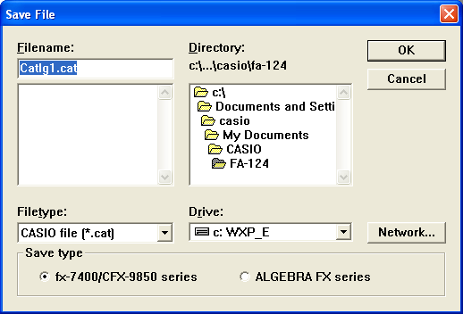 4. Överföra data mellan datorn och en ALGEBRA FX- eller fx-7400/cfx-9850-räknare 4. Spara informationen som en fil. Välj [File] - [Save].