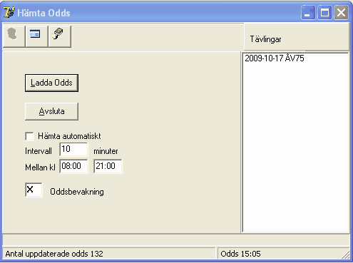 Import 9.2.1 230 Äldre Odds Om du missat att hämta odds för äldre tävlingar så kan du ladda Månadsresultat som även innehåller odds och streck.
