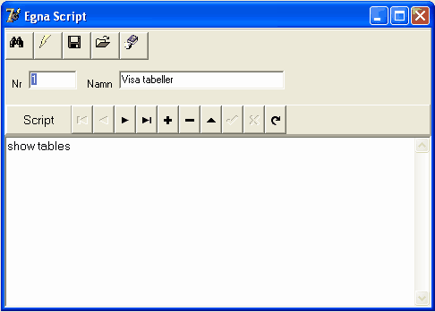 Statistik 250 10.10 Egna Script Denna funktion gör att du kan ta ut egenkomponerade listor med data från programmet. 5 exempel på script finns färdiga när du har installerat programmet.