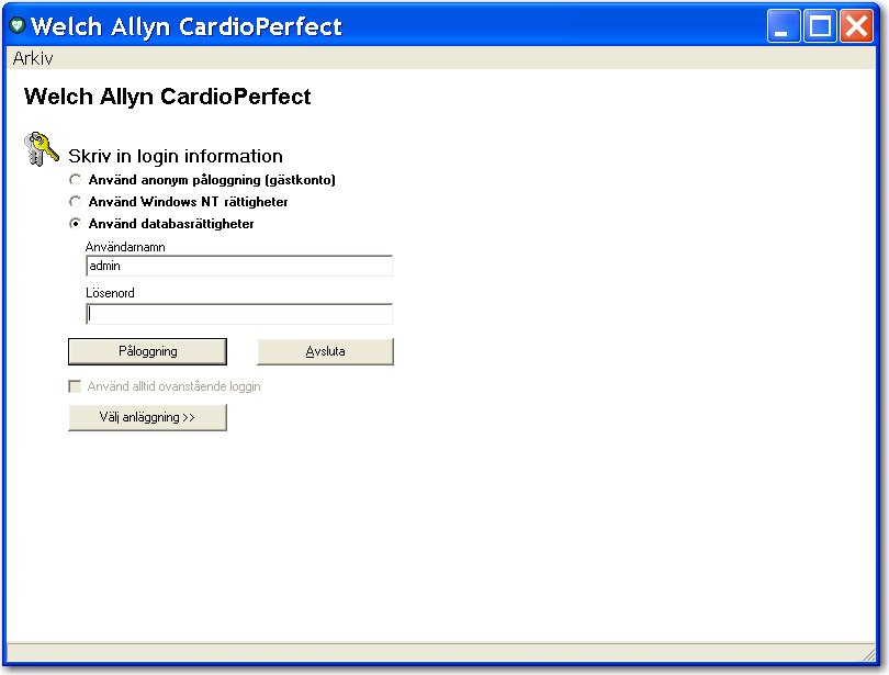 1. Komma igång 1.1 Starta Welch Allyn CardioPerfect Workstation Så här startar du Welch Allyn CardioPerfect Workstation: 1.