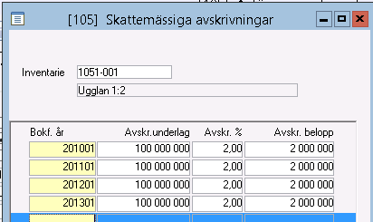 REGISTRERA TIDIGARE GJORDA SKATTEMÄSSIGA AVSKRIVNINGAR Här kan man registrera tidigare gjorda skattemässiga avskrivningar.