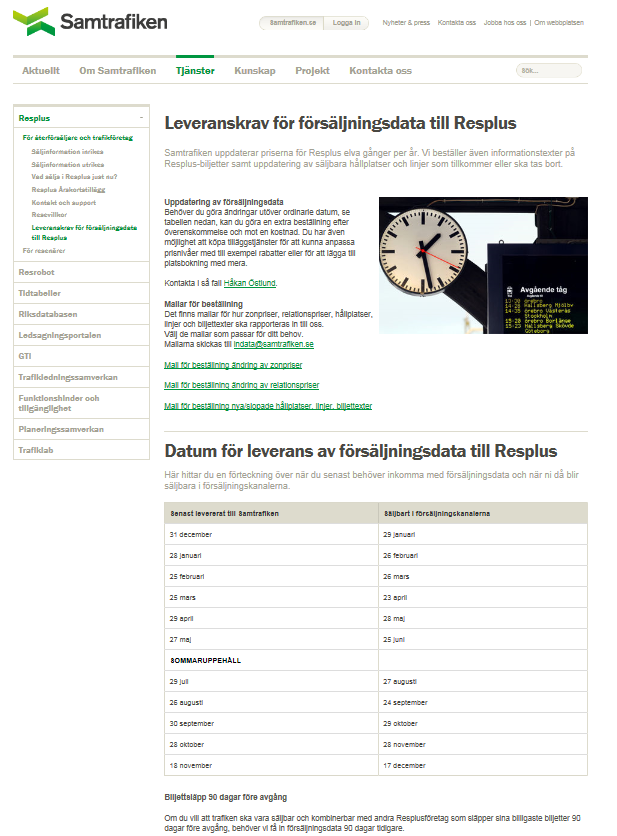 Information och datum för ändringar i Resplus