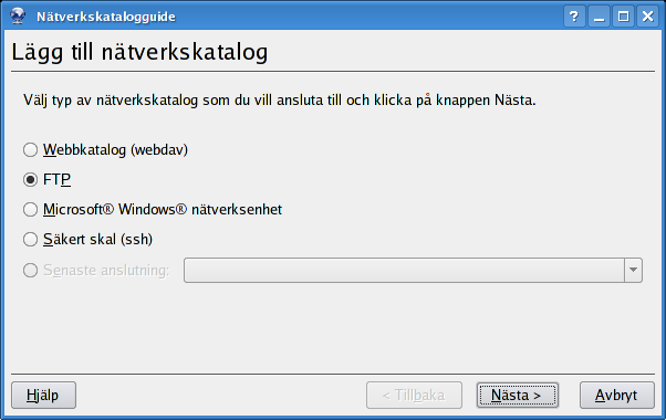 Kapitel 3 Genomgång av KNetAttach Det här är en kort genomgång av nätverkskatalogguiden. Blinka inte, annars kan du missa den. Nedan ser du huvudfönstret i nätverkskatalogguiden.