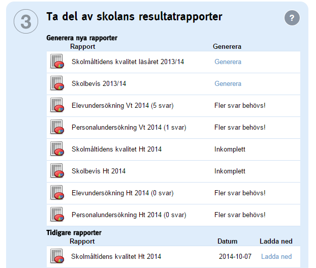 8. Hur går jag tillväga för att få skolans resultatrapport? För att en resultatrapport ska kunna laddas ner fordras att minst Nivå 1 har besvarats.