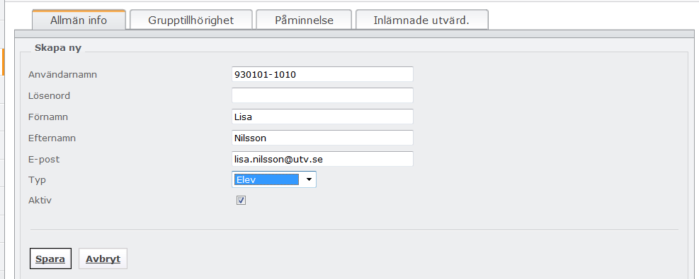 Användare Lägg till ny användare 1.