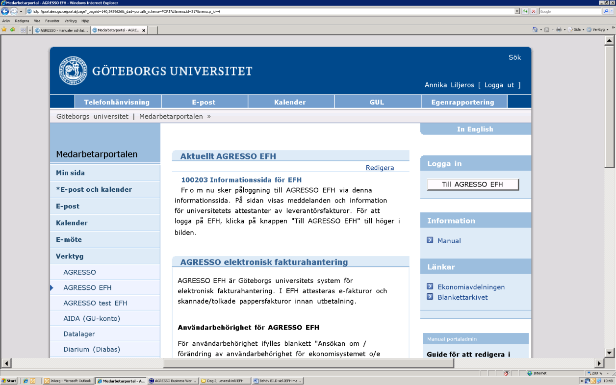 Välj AGRESSO EFH. Agresso EFH har en informationssida.