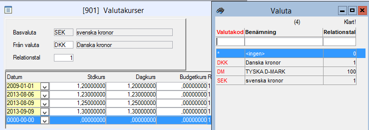 Valutakoder Leverantörsreskontra Registervård Valutakoder Här lägger man upp valutakoder om man använder olika valutor.