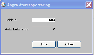 Ångra en inläst återrapportering Man ångrar en inläsning under övriga funktioner: Fyll i jobb-id och tryck Enter.