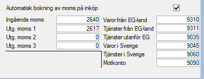 I ovanstående exempel skulle konto 2640 ha momskod 48 och konto 2617 skulle ha momskod 30.