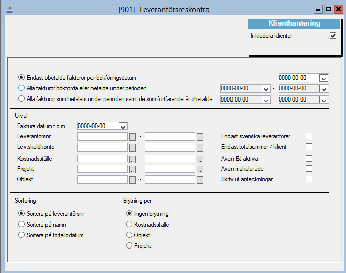 Leverantörsreskontralista Under menyn Leverantörsreskontra Rapporter Leverantörsreskontra tar man fram en leverantörsreskontralista som är en listutskrift som inte uppdaterar reskontran.