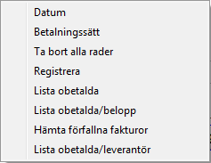 17 2) Ange registreringsnummer i Reg.nr fältet eller fakturanummer i fakt.nr fältet och sedan tryck på <Enter>. Faktura hämtas och markören flyttas till nästa rad.