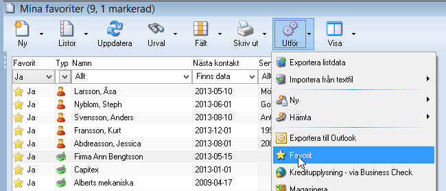 Nyhetsbrev - Vitec Capifast CRM 6.2 Favorit Favorit är nu tillagt för alla huvudobjekt. Syftet är att du ska kunna märka upp dina favoriter och samla dem i en egen lista.