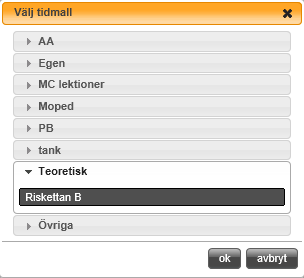 3.3.4 SKAPA TIDER I BOKNINGSLISTA Bokningslista är de kurser man tillhandahåller utanför körlektionerna. Det kan t.ex. vara riskutbildningar, introduktionsutbildningar eller vanliga teoripass.
