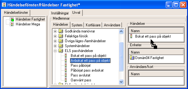 HÄNDELSEFÖNSTER Skapa egna händelsefönster Menyn hittas under Inställningar Egna händelsefönster. En operatör kan ha max 10st händelsefönster aktiva för sig.