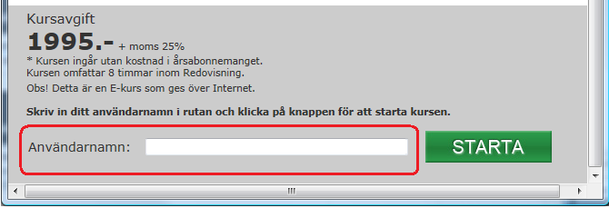 För att aktivera en kurs gör du på följande sätt: Logga in med ditt användarnamn och lösenord, gå till avdelningen KURSER och klicka på den kurs du vill aktivera.