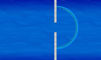 1.5.2 Spridning = diffraktion: Då plana vågfronter träffar en barriär med en liten öppning, uppstår från öppningen sfäriska (cirkelformade) vågor.
