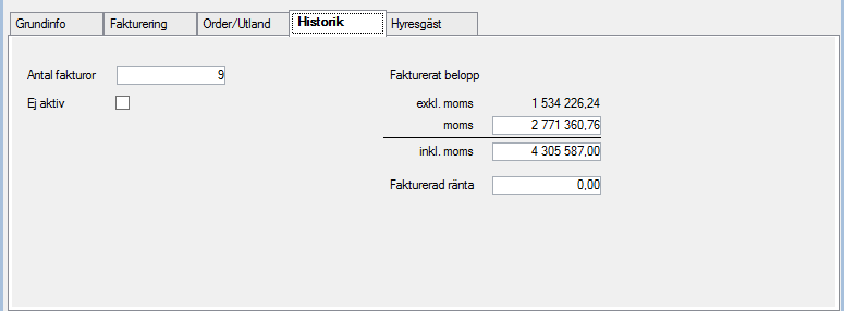 Räntefakturering markeras för samtliga kunder där dröjsmålsränta ska kunna beräknas. Automatisk fakturakonstant uppsättning kan anges om undantag önskas från styrparametrarna.