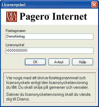 7 1. Installation Pagero Internet 2. Licensnyckel 3. Nätverk 5. Inloggning till Pagero Internet 4. Skapa ny användare 1. Installation, beskrivs ovan. 2. Det första som möter en användare som inte har angett licensnyckel är formuläret där denna skall registreras.