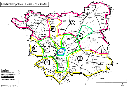 Figur 10.1 Leeds Metropolitan area indelat I AA-A-B-C-läge. Källa: Leeds kommun 10.3 