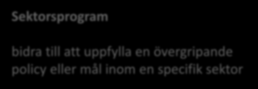 Organisering av EU-program KÄNNETECKEN Sektorsprogram bidra till att uppfylla en övergripande policy eller mål inom en specifik sektor Europa som helhet Bryssel