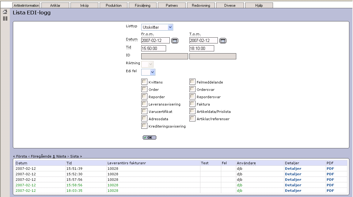 Senast Uppdaterad: 10-12-28 Exder Karlskoga Svefaktura eprinter Sida 10 av 11 Genom att logga in i Exder-klienten kan ni också plocka fram en logg som visar alla filer som har kommit.