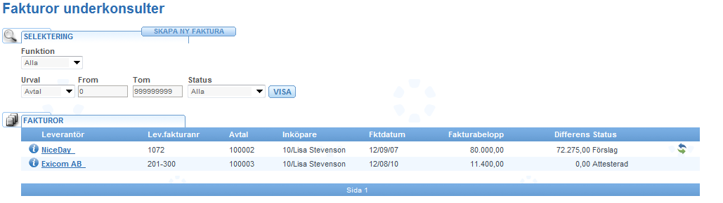 När fakturan är attesterad markeras varje tidstransaktion med en gul